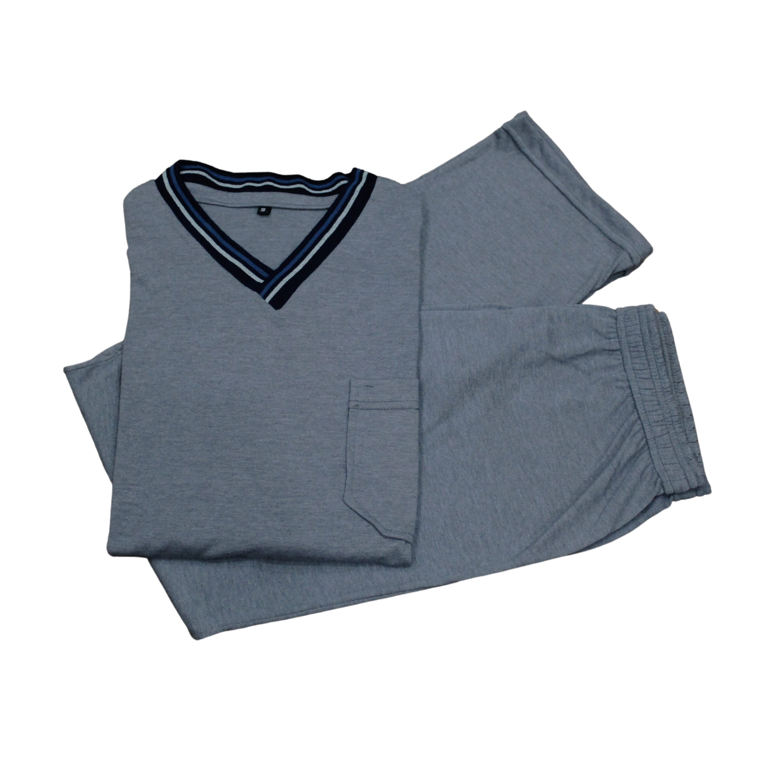 pijama largo hombre algodón liso color gris